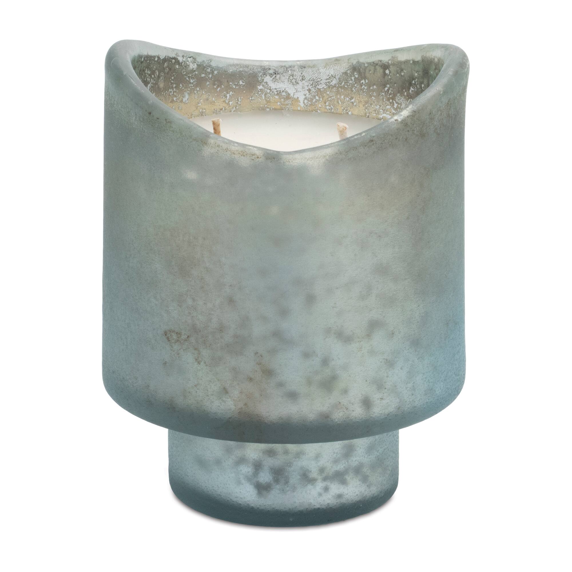 5" Slate Blue & Gray Red Currant Scented Soy Candle with Frosted Glass Holder Set